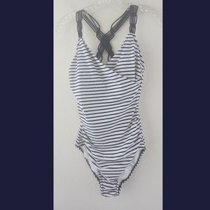 Kona Sol NWT Navy & White Striped Nautical One Piece Swimsuit Medium